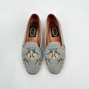 The Larkspur Collection Blue Needlepoint Bee Smoking Slipper Loafers Womens 9.5